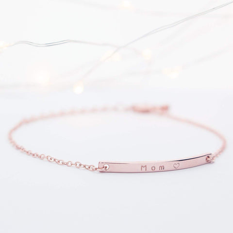 16K Gold Your Name Bar Bracelet Personalized gift Gold Plated bar Delicate Hand Stamp Best bridesmaid Wedding Graduation Gift