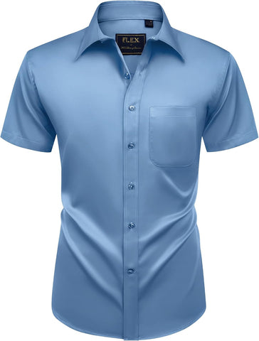 Alimens & Gentle Mens Short Sleeve Dress Shirts Wrinkle Free Solid Casual Button Down Shirts with Pocket