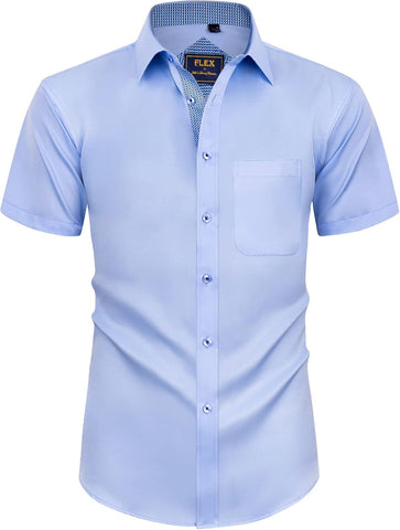 Alimens & Gentle Mens Short Sleeve Dress Shirts Wrinkle Free Solid Casual Button Down Shirts with Pocket