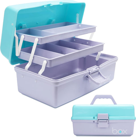 12in Three-Layer Multipurpose Storage Box Organizer Folding Tool Box/Art & Crafts Case/Sewing Supplies Organizer/Family First Aid organizer/Medicine Storage with 2 Trays (Pink)