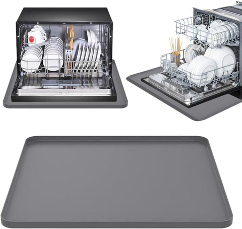 23.6x19.7inchDishwasher Pan Dishwasher Drain Pan Mat, Dishwasher Silicone Mat with Raised Edge, Multi-function Non Slip, Soft Foldable Silicone Portable Waterproof Pad（grey）