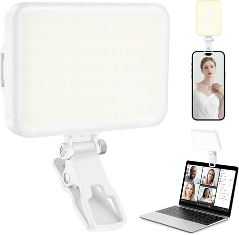 60 LED Portable Selfie Light Video Conference Lighting with Clip & Camera Tripod Adapter Rechargeable 2200mAh CRI 97+, 3 Light Modes for Phone iPhone Webcam Laptop Photo Makeup