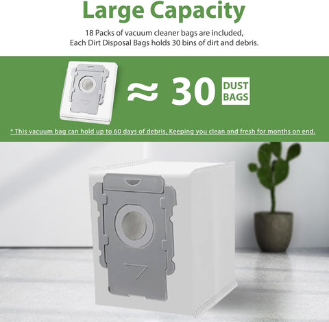 18 Pack Vacuum Bags for iRobot Roomba i7, i7+, i7Plus, i8, i8+, i3, i3+, i4, i4+, i6, i6+, s9, s9+, s9Plus, i and s Series Clean Base Automatic Dirt Disposal Bags