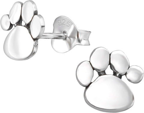925 Sterling Silver Paw Print Stud Earrings (Choose Your Style) (Nickel Free)