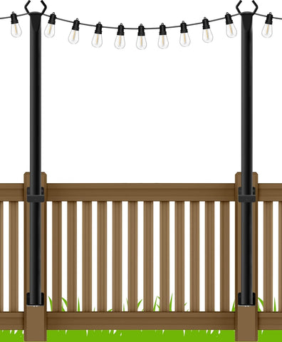 10Ft String Light Poles 4 Pack,Light Poles for Outside Lights,Outdoor with Fence Brackets Hanging Lights,Metal Stand Deck Patio Backyard