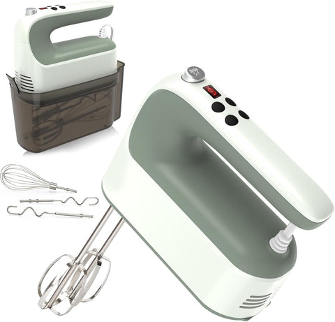 9-Speed Digital Hand Mixer Electric, 400W Powerful DC Motor, Baking Mixer Handheld with Snap-On Storage Case, Touch Button, Turbo Boost, Dough Hooks, Whisk (Ice Blue)