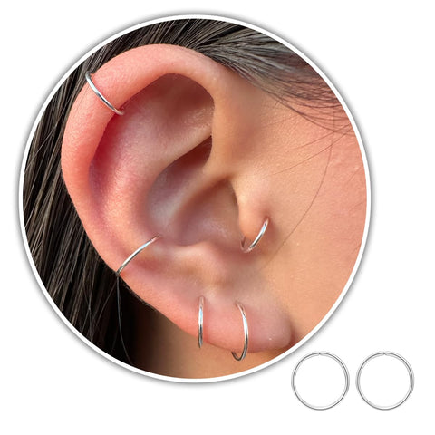 14K Gold Filled Small Hoop Earrings for Cartilage Nose, Tiny Thin 7mm Piercing Hoop Ring 22 Gauge