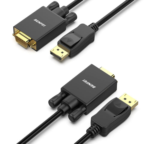 Adaptador de DisplayPort a VGA, Benfei DP DisplayPort a VGA, cable de 6 pies, macho a macho chapado en oro compatible con Lenovo, Dell, HP, ASUS y otras marcas