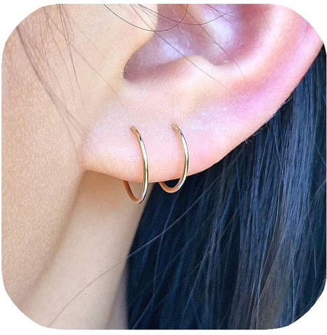 14K Gold Filled Small Hoop Earrings for Cartilage Nose, Tiny Thin 7mm Piercing Hoop Ring 22 Gauge