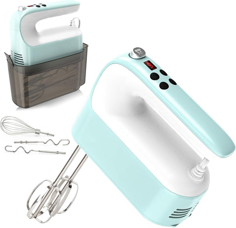 9-Speed Digital Hand Mixer Electric, 400W Powerful DC Motor, Baking Mixer Handheld with Snap-On Storage Case, Touch Button, Turbo Boost, Dough Hooks, Whisk (Ice Blue)