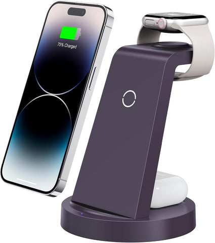 3 in 1 Charging Station for iPhone, Wireless Charger for iPhone 16e 16 15 14 13 12 11 X Pro Max & Apple Watch - Wireless Charging Station for AirPods 4 3 Pro