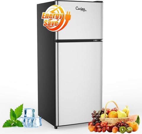 4.5 Cu Ft Mini Fridge for Bedroom, 2 Door Small Fridge, 7 Level Thermostat, LED Light, Small Refrigerator for Bedroom, Office, Dorm