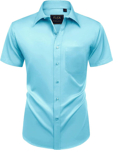 Alimens & Gentle Mens Short Sleeve Dress Shirts Wrinkle Free Solid Casual Button Down Shirts with Pocket