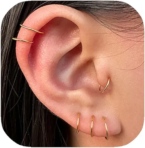 14K Gold Filled Small Hoop Earrings for Cartilage Nose, Tiny Thin 7mm Piercing Hoop Ring 22 Gauge