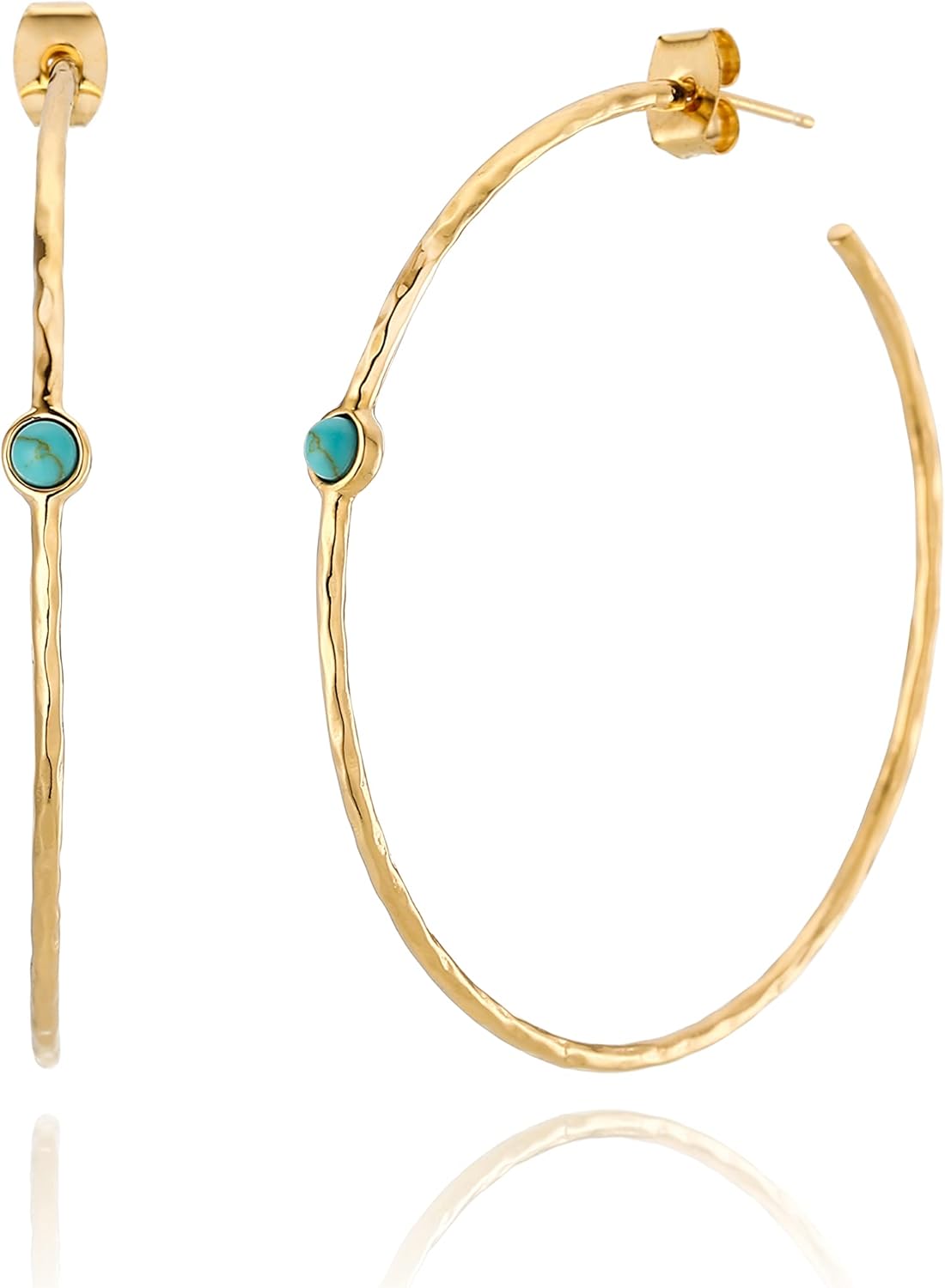 14K Gold-Plated Dainty Hoop Earrings with Simulated Blue Turquoise - Lightweight, Hypoallergenic, Chic Boho Design for Versatile Everyday Elegance - delicate minimal Jewelry by MJLULU