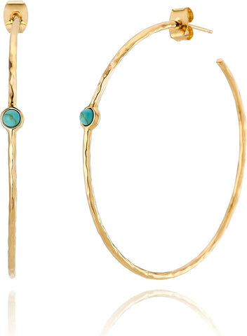 14K Gold-Plated Dainty Hoop Earrings with Simulated Blue Turquoise - Lightweight, Hypoallergenic, Chic Boho Design for Versatile Everyday Elegance - delicate minimal Jewelry by MJLULU