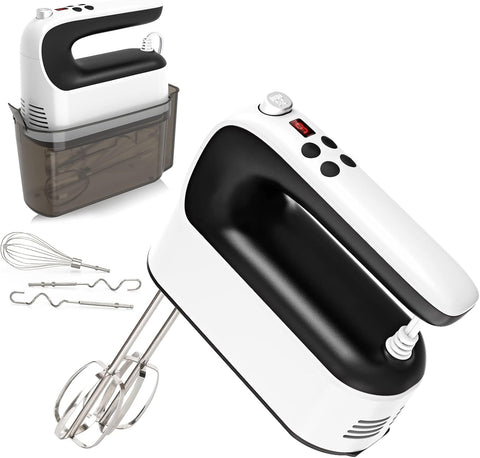 9-Speed Digital Hand Mixer Electric, 400W Powerful DC Motor, Baking Mixer Handheld with Snap-On Storage Case, Touch Button, Turbo Boost, Dough Hooks, Whisk (Ice Blue)