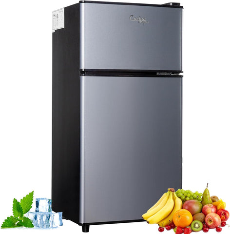 4.5 Cu Ft Mini Fridge for Bedroom, 2 Door Small Fridge, 7 Level Thermostat, LED Light, Small Refrigerator for Bedroom, Office, Dorm
