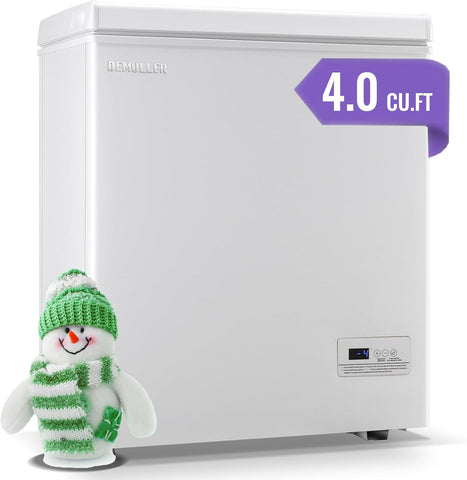 4.0 Cubic Feet Small Deep Freezer Chest Freezer with Electronic Display Screen Electronic Thermostat Accurate to Every Degree Adjustable Storage Basket WHITE