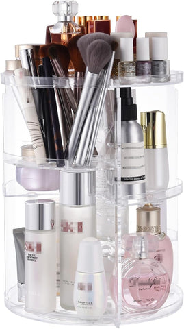 360 Rotating Makeup Organizer,DIY Adjustable Spinning Holder,Foldable Cosmetic Storage Display box,Large Capacity Make up Caddy Shelf,Fits Countertop Vanity and Bathroom (WHITE)