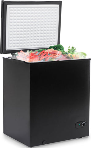3.5 Cu Ft Chest Freezer, Compact Freezer with 7 Level Adjustable Temperature,Top Open Door Freezer with Removable Storage Basket,Energy Saving Deep Freezer, Black