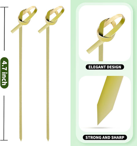 200PCS Cocktail Picks Bamboo Skewers for Appetizers, Fancy Toothpicks for Appetizers, 4.7 Inch Long Decorative Knot Bamboo Cocktail Sticks for Party Drinks Food Fruit Charcuterie Boards Accessories