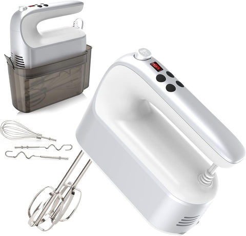 9-Speed Digital Hand Mixer Electric, 400W Powerful DC Motor, Baking Mixer Handheld with Snap-On Storage Case, Touch Button, Turbo Boost, Dough Hooks, Whisk (Ice Blue)