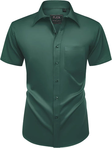 Alimens & Gentle Mens Short Sleeve Dress Shirts Wrinkle Free Solid Casual Button Down Shirts with Pocket