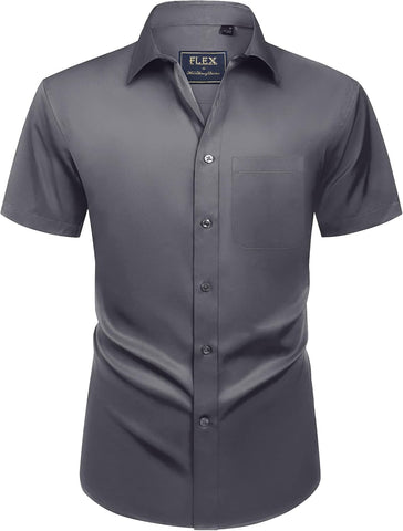 Alimens & Gentle Mens Short Sleeve Dress Shirts Wrinkle Free Solid Casual Button Down Shirts with Pocket