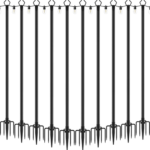 10Ft String Light Poles 4 Pack,Light Poles for Outside Lights,Outdoor with Fence Brackets Hanging Lights,Metal Stand Deck Patio Backyard