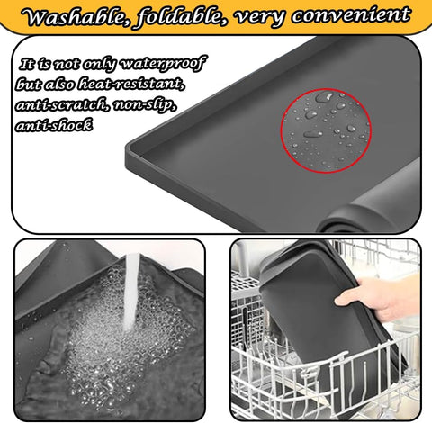 23.6x19.7inchDishwasher Pan Dishwasher Drain Pan Mat, Dishwasher Silicone Mat with Raised Edge, Multi-function Non Slip, Soft Foldable Silicone Portable Waterproof Pad（grey）