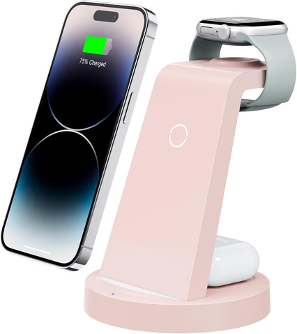 3 in 1 Charging Station for iPhone, Wireless Charger for iPhone 16e 16 15 14 13 12 11 X Pro Max & Apple Watch - Wireless Charging Station for AirPods 4 3 Pro