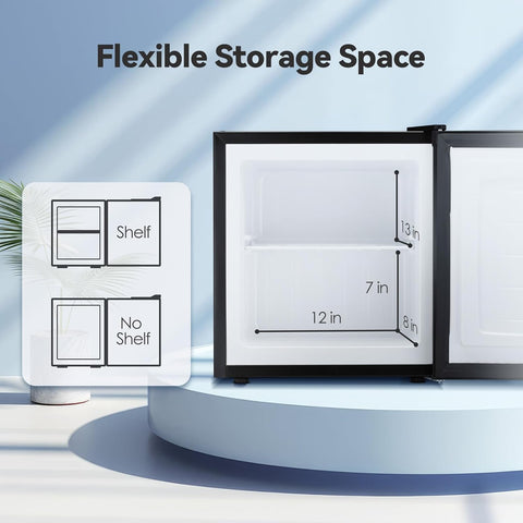 1.1 Cu.ft Small Upright Freezer, Compact Mini Freezer with Removable Shelves, Adjustable Thermostat, Reversible Door Hinge, Quiet for Home/Office/Kitchen/Dorm, Black