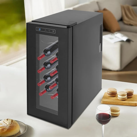 33L Wine Fridge,12-Bottle Wine Fridge,8.72 Gallon Wine Cooler Refrigerator,Temperature Control,for Home, Office,Hotel,Bar,Club (12 Bottle)