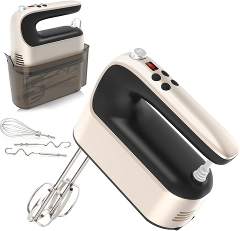9-Speed Digital Hand Mixer Electric, 400W Powerful DC Motor, Baking Mixer Handheld with Snap-On Storage Case, Touch Button, Turbo Boost, Dough Hooks, Whisk (Ice Blue)