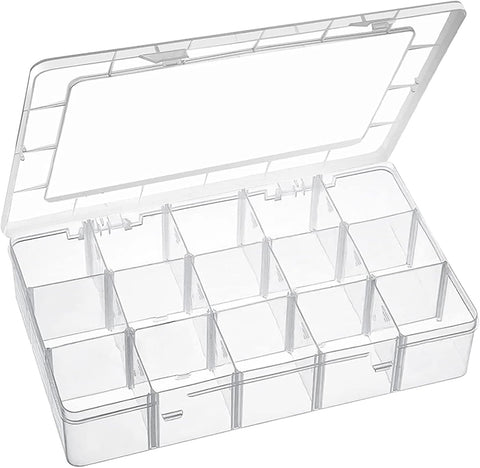 18 Grids Plastic Organizer Box with Dividers, Exptolii Clear Compartment Container Storage for Beads Crafts Jewelry Fishing Tackles, Size 7.9 x 6.2 x 1.2 in