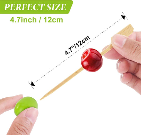 300PCS Cocktail Picks Bamboo Skewers for Appetizers, FATLODA Paddle Wooden Skewers, Fancy Flat Toothpicks for Appetizers, 4.7 IN Bamboo Sticks for Party Sandwich Fruit Charcuterie Boards Accessories