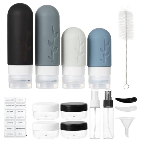 18pack Travel Bottles for Toiletries,TSA Approved Silicone Travel Containers jar for Toiletries,Leak Proof Refillable Liqus Shampoo And Conditioner Essentials toiletry Bottles