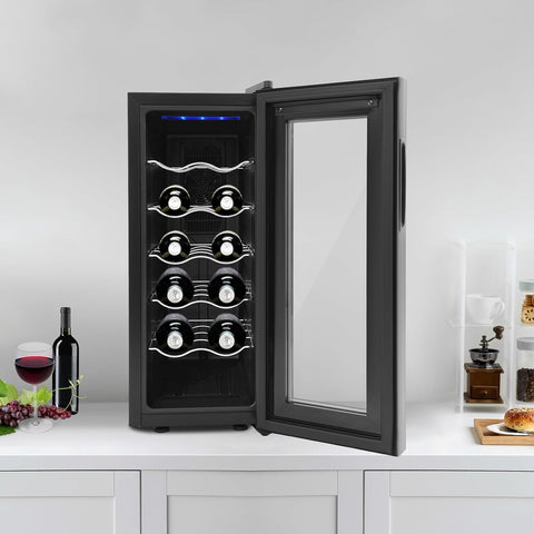 33L Wine Fridge,12-Bottle Wine Fridge,8.72 Gallon Wine Cooler Refrigerator,Temperature Control,for Home, Office,Hotel,Bar,Club (12 Bottle)