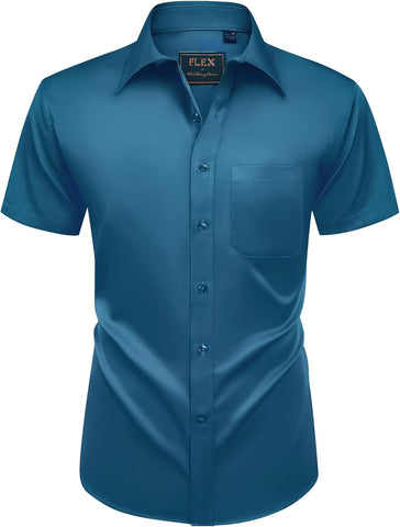 Alimens & Gentle Mens Short Sleeve Dress Shirts Wrinkle Free Solid Casual Button Down Shirts with Pocket