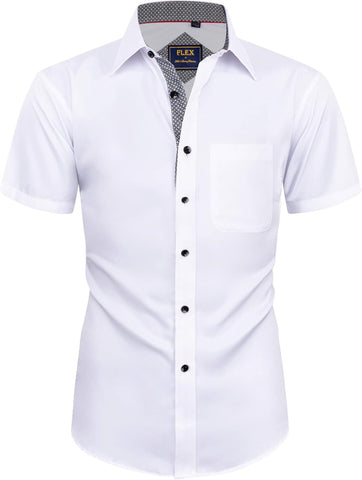 Alimens & Gentle Mens Short Sleeve Dress Shirts Wrinkle Free Solid Casual Button Down Shirts with Pocket
