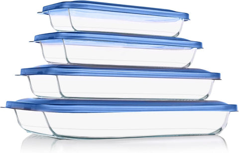 8 Pieces Glass Baking Dish with Lids Rectangular Glass Baking Pan Bakeware Set with Lids, Baking Pans for Lasagna, Leftovers, Cooking, Kitchen, Fridge-to-Oven, Gray