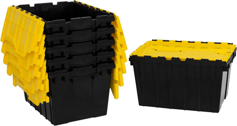 Akro-Mils KeepBox 12 Gallon Storage Container, Nesting and Stackable Plastic Storage Box with Lid Attached, Clear Tote for Garages, Closets, and Moving, 21-1/2" x 15" x 12-1/2", Clear/Blue