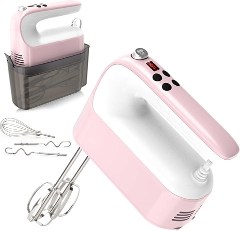 9-Speed Digital Hand Mixer Electric, 400W Powerful DC Motor, Baking Mixer Handheld with Snap-On Storage Case, Touch Button, Turbo Boost, Dough Hooks, Whisk (Ice Blue)