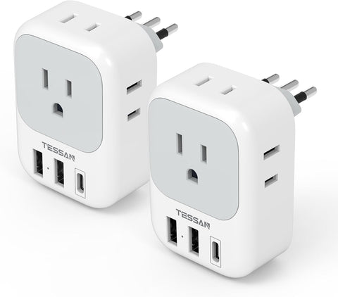 2 Pack European Plug Adapter USB C, TESSAN US to Europe Adapter 4 Outlets 3 USB Charger, Type C International Power Adaptor to Italy Spain France Portugal Iceland Germany, Europe Travel Essentials