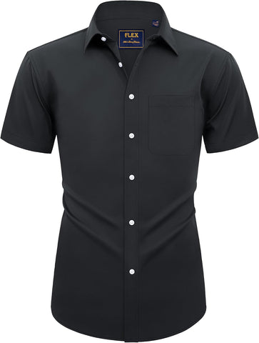 Alimens & Gentle Mens Short Sleeve Dress Shirts Wrinkle Free Solid Casual Button Down Shirts with Pocket