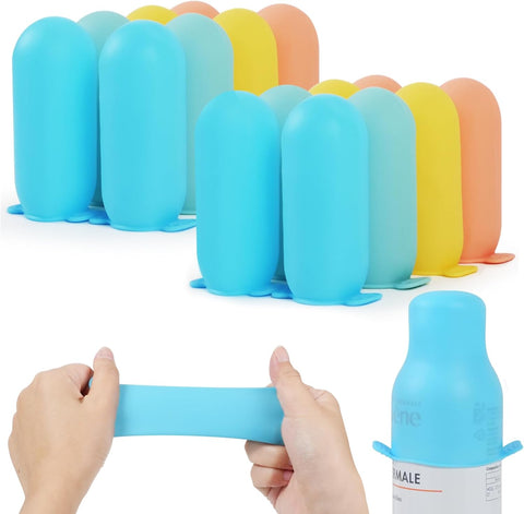 16 Pack Silicone Bottle Cover,Travel Essential for Women Men,Cruise Ship Essentials 2025,Beach Vacation Essentials,Travel Size Toiletries,Airplane Travels Accessories Elastic Sleeves for Leak Proofing