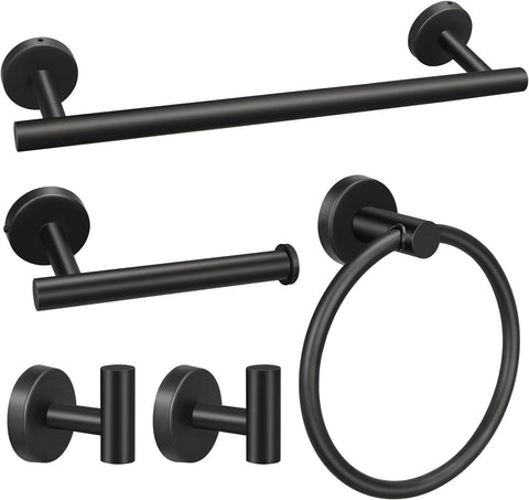 5/10/20pcs Bathroom Hardware Set, Including 16" Hand Towel Bars, Toilet Paper Holders, Towel Rings, Robe Towel Hooks (10pcs 16" Black)