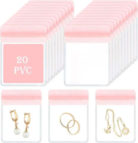 Acrylic Jewelry Box Organizer, Clear Jewelry Organizer and Storage with 20 Portable Anti Tarnish Jewelry bags, Travel Jewelry Case for Earrings/Rings/Necklaces Gifts for Women Girls, Clear
