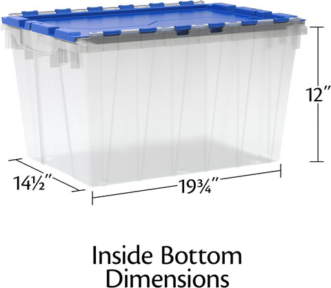 Akro-Mils KeepBox 12 Gallon Storage Container, Nesting and Stackable Plastic Storage Box with Lid Attached, Clear Tote for Garages, Closets, and Moving, 21-1/2" x 15" x 12-1/2", Clear/Blue